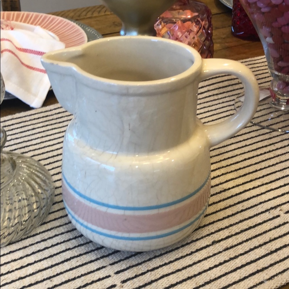 McCoy Pitcher  Creamer Pink Blue Stonecraft Stripe